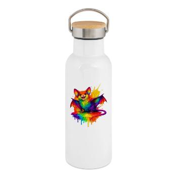 Regenbogenfledermaus Splash - Thermosflasche mit Bambusdeckel - Weiß - Rechts