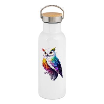 Snowy Owl White Owl Owl Owl Owl Snow Owl - Thermal Bottle with Bamboo Lid - white - Right