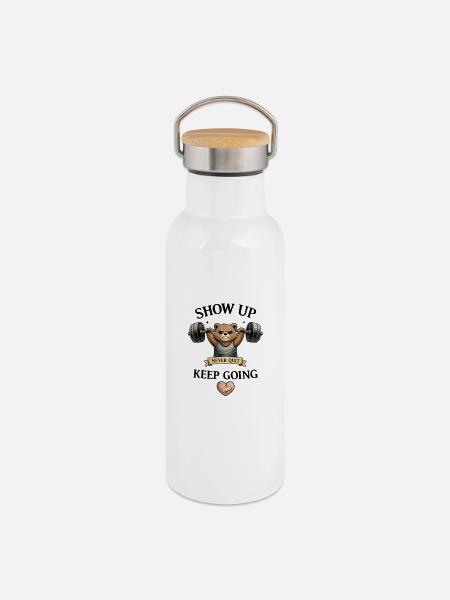 Keep Going - Thermosflasche mit Bambusdeckel - Weiß