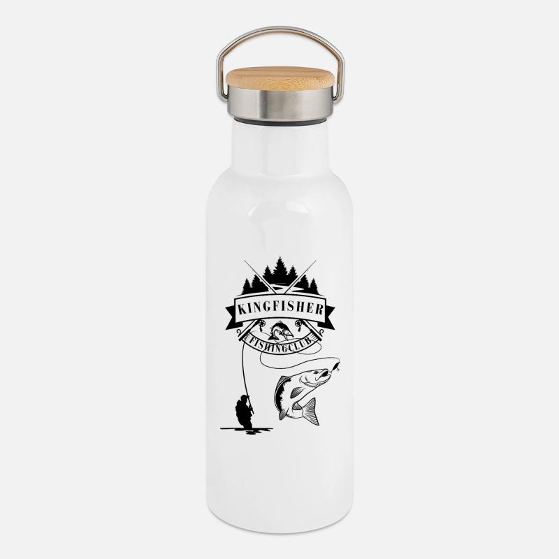 Sigura Design Eisvögel - Thermosflasche mit Bambusdeckel - Weiß