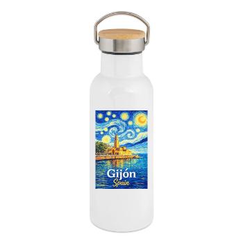 Gijon Spain - Thermosflasche mit Bambusdeckel - Weiß - Rechts