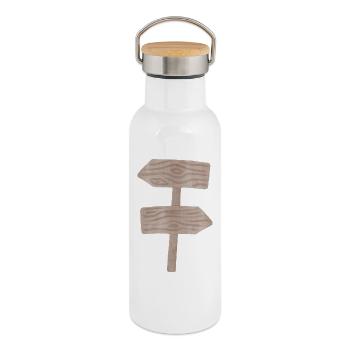 Woodland Signpost Wood Grain Graphic - Thermal Bottle with Bamboo Lid - white - Right