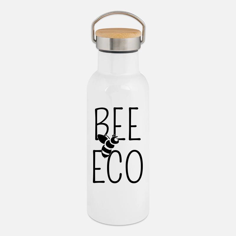Bee Bee Eco Minimalist Low Tech - Thermal Bottle with Bamboo Lid - white