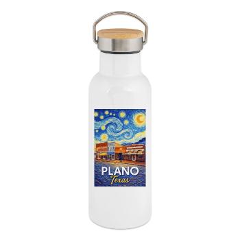 Plano, Texas - Gourde isotherme avec bouchon en bambou - blanc - Droite