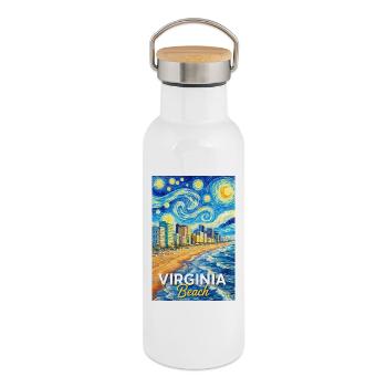 Plage de Virginie - Gourde isotherme avec bouchon en bambou - blanc - Droite