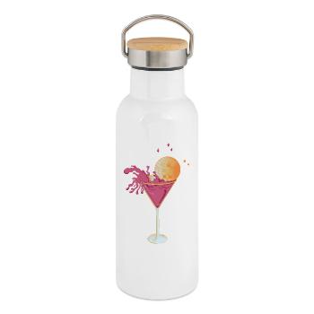 Cocktail disco – Martini rose avec Squirting Di - Gourde isotherme avec bouchon en bambou - blanc - Droite