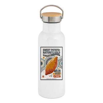 Patate douce : l’or de la nature - Gourde isotherme avec bouchon en bambou - blanc - Droite