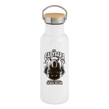 Capybara Chaos Horror Design - Thermosflasche mit Bambusdeckel - Weiß - Rechts