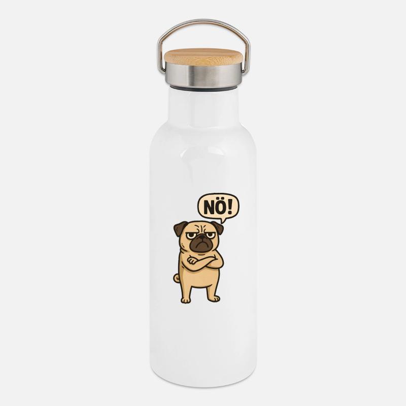 Pug Dog Nope Statement - Thermal Bottle with Bamboo Lid - white