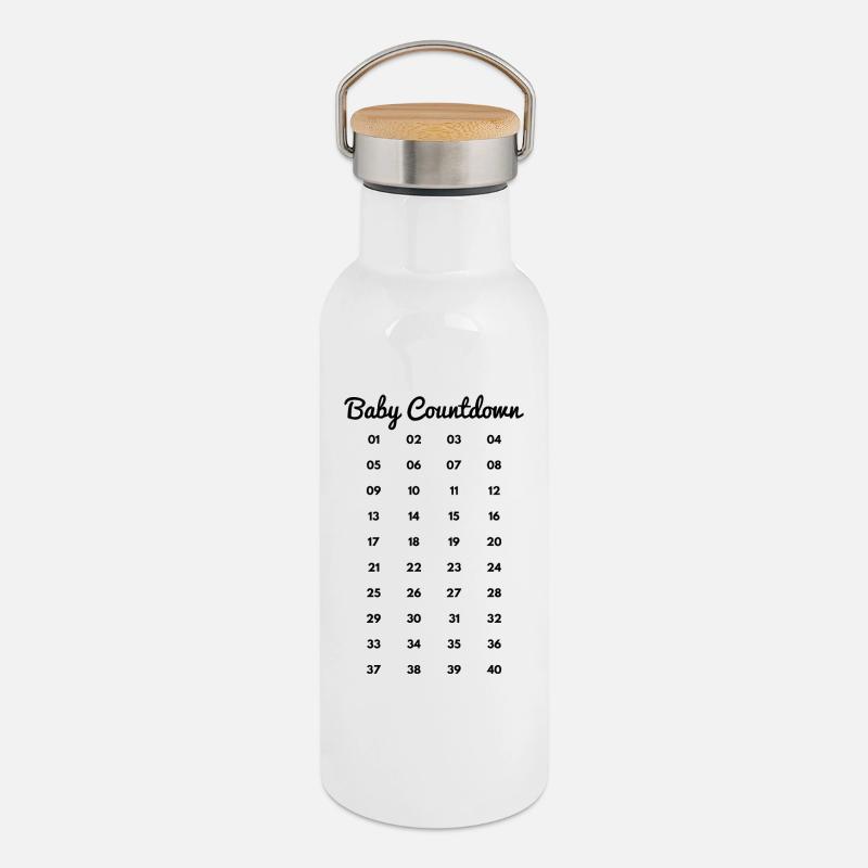 Baby Countdown Pregnancy Weeks - Thermal Bottle with Bamboo Lid - white