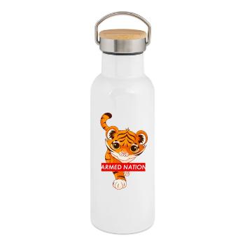 logo bébé tigre rouge - 2021 - Gourde isotherme avec bouchon en bambou - blanc - Droite