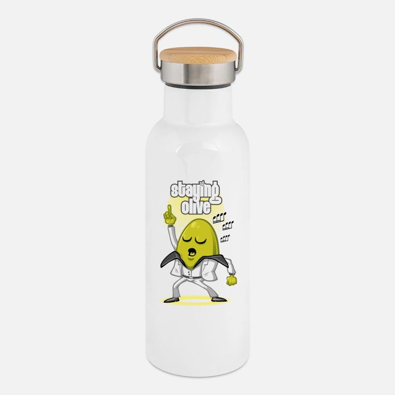 Bleiben Sie oliv - Thermosflasche mit Bambusdeckel - Weiß
