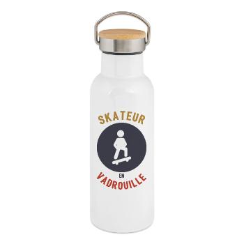 Skateboarder in Mop - Thermal Bottle with Bamboo Lid - white - Right