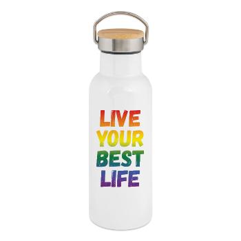 LGBT Pride Month - Lebe dein bestes Leben - Thermosflasche mit Bambusdeckel - Weiß - Rechts