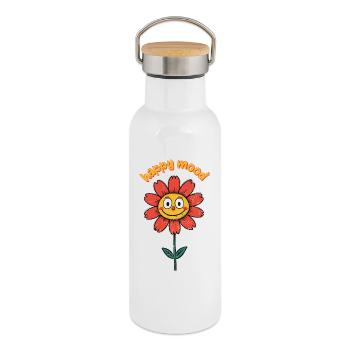 Retro Happiness: Smiling Flower in Pop Art Style - Thermal Bottle with Bamboo Lid - white - Right