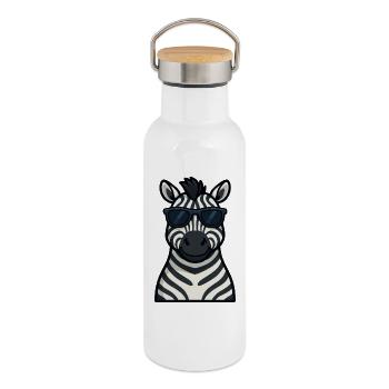 Cooles Zebra mit Sonnenbrille im Sommer zufrieden - Thermosflasche mit Bambusdeckel - Weiß - Rechts