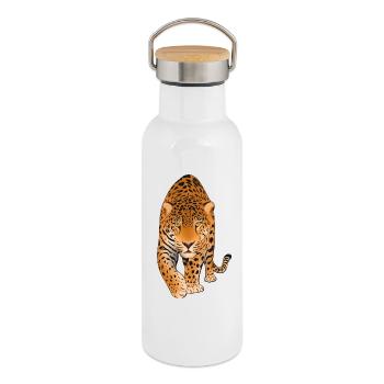 Leopard Raubkatze - Thermosflasche mit Bambusdeckel - Weiß - Rechts