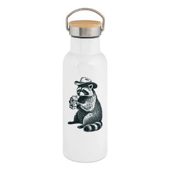 Tears of my Enemies - Waschbär - Thermosflasche mit Bambusdeckel - Weiß - Rechts