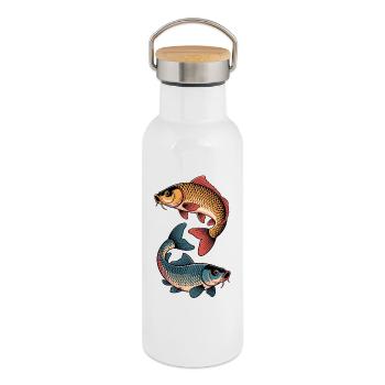 Colored Carp Fish - Thermal Bottle with Bamboo Lid - white - Right