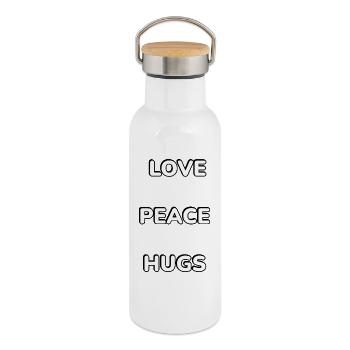 Love Peace Hugs Vertical Type - Thermal Bottle with Bamboo Lid - white - Right