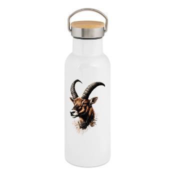 Steinbock Ziege Alpensteinbock Capricorn Ziegen - Thermosflasche mit Bambusdeckel - Weiß - Rechts