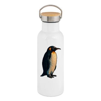 Penguin illustration with warm contrast - Thermal Bottle with Bamboo Lid - white - Right
