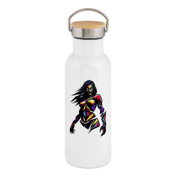 Colorful Geometric Woman - Thermal Bottle with Bamboo Lid - white - Right