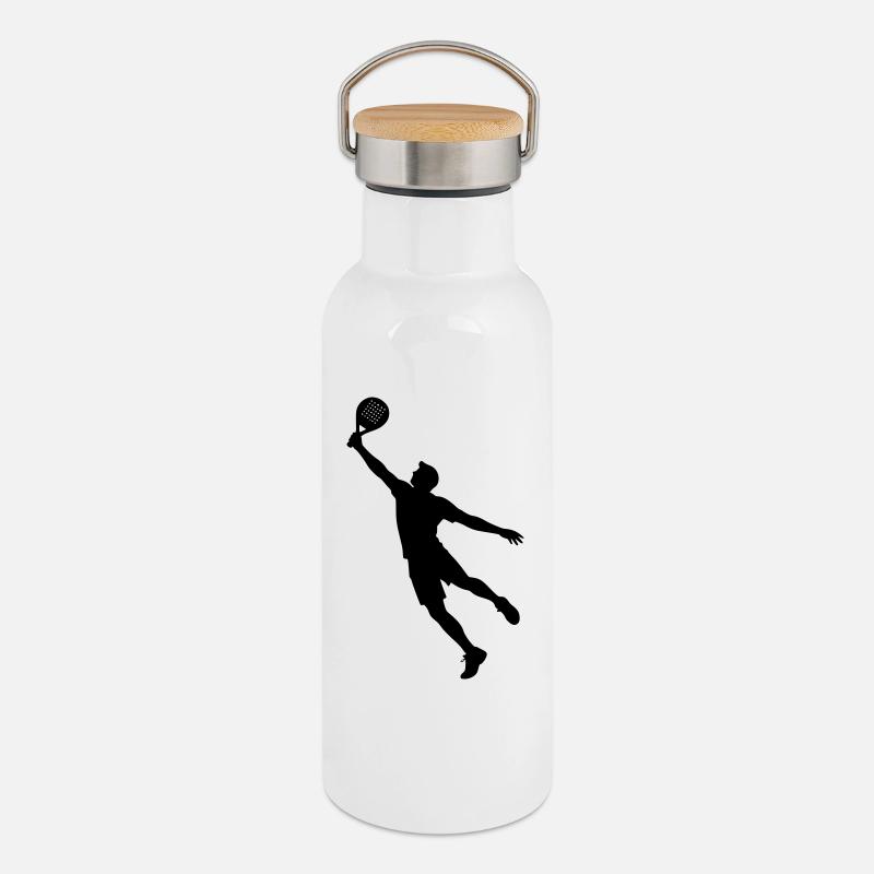 Mann spielt Padel - Thermosflasche mit Bambusdeckel - Weiß