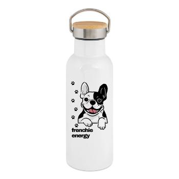 Frenchie Energy - Gourde isotherme avec bouchon en bambou - blanc - Droite