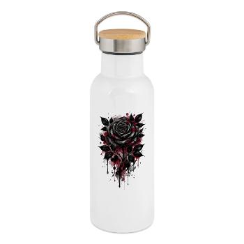 Rose, Schwarze Rose, Rose & Blumen - Thermosflasche mit Bambusdeckel - Weiß - Rechts