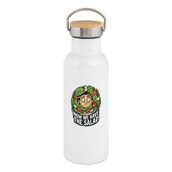 Now we have the salad - Lustiges Denglisch - Thermal Bottle with Bamboo Lid - white - Right
