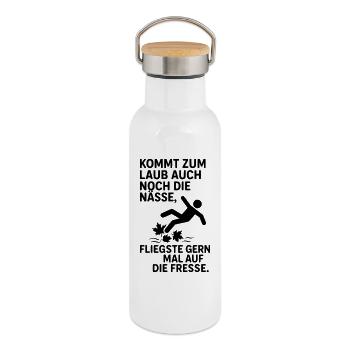Leaves Wet Autumn Saying - Thermal Bottle with Bamboo Lid - white - Right