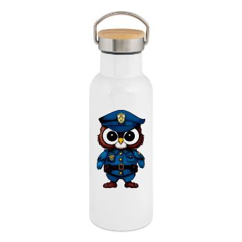 Police des Hiboux - Gourde isotherme avec bouchon en bambou - blanc - Droite