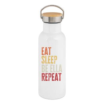 Iss, schlaf, sei Ella, wiederhole Retro-Name - Thermosflasche mit Bambusdeckel - Weiß - Rechts