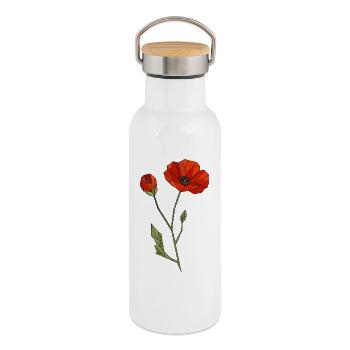 Motif floral géométrique polygonal de pavot - Gourde isotherme avec bouchon en bambou - blanc - Droite