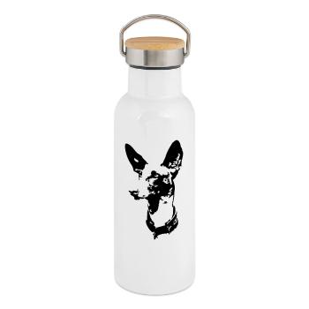 Podenco head - Thermal Bottle with Bamboo Lid - white - Right