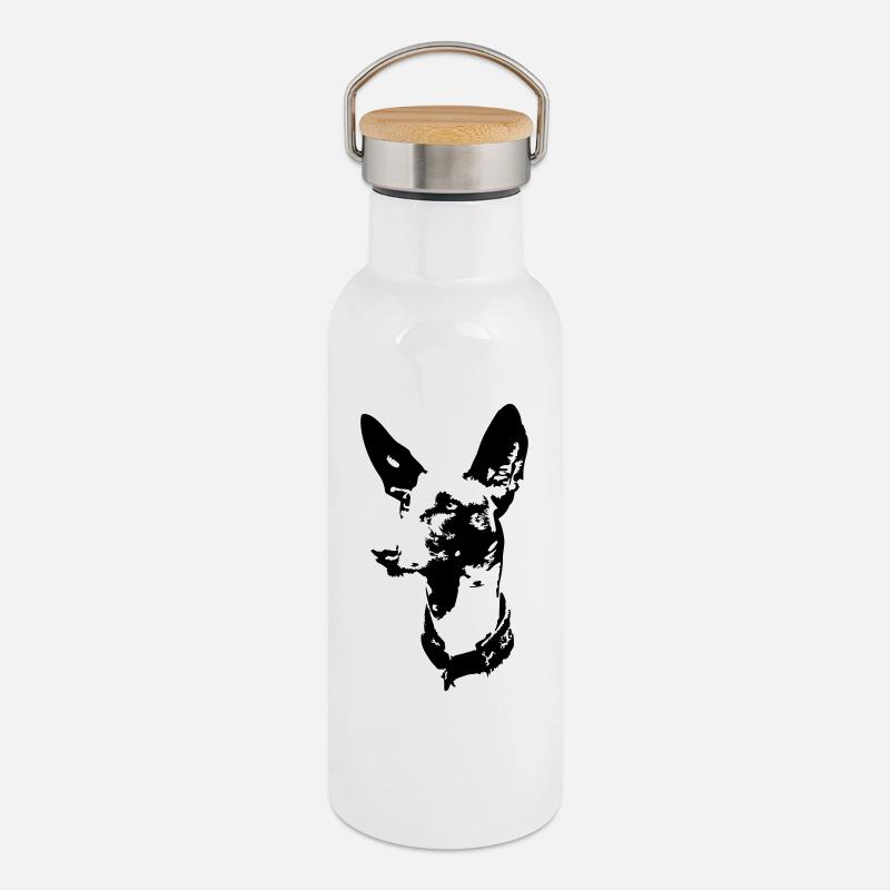 Podenco head - Thermal Bottle with Bamboo Lid - white