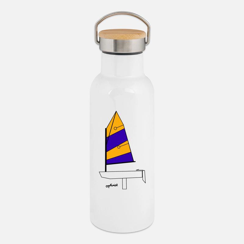Optimist Sailboat Variant 1 - Thermal Bottle with Bamboo Lid - white