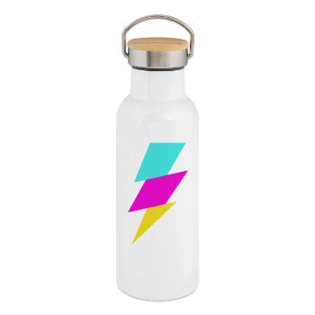 Abstrakter Strahl in Neonfarben - Thermosflasche mit Bambusdeckel - Weiß - Rechts