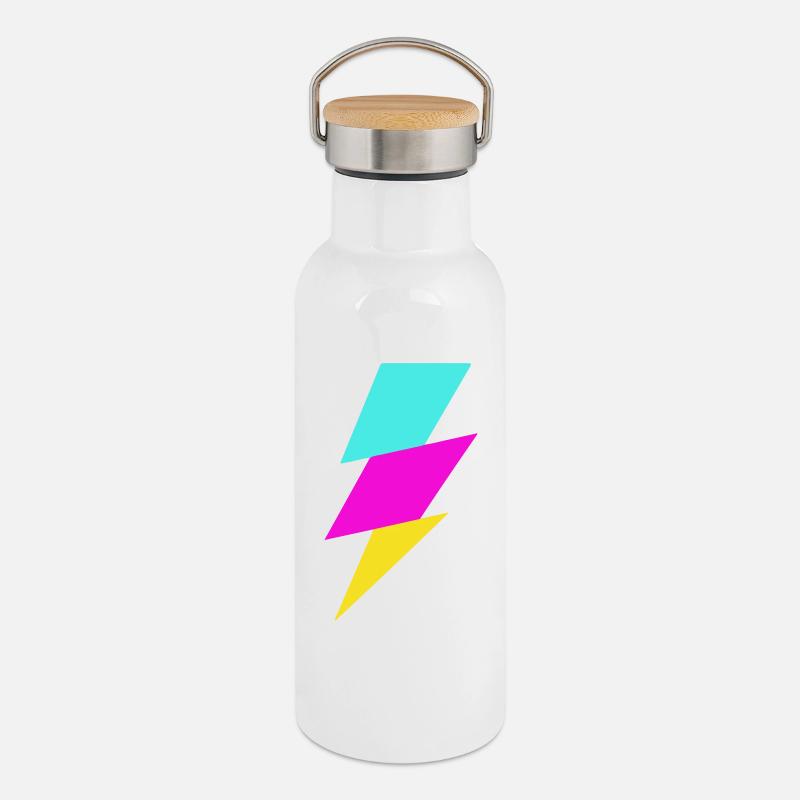 Abstract Ray in Neon Colors - Thermal Bottle with Bamboo Lid - white