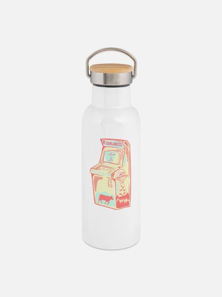 Retro Arcade Alien Kuh - Thermosflasche mit Bambusdeckel - Weiß