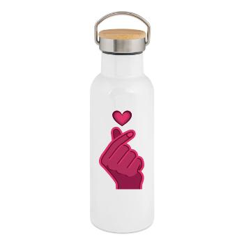 Kpop Finger Heart Korean Pop Cute Love Korea Music - Thermal Bottle with Bamboo Lid - white - Right