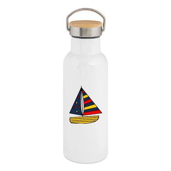 FEIERTAG. FROHE FEIERTAGE. GELIEBTE. MEISTER. LEHRER - Thermosflasche mit Bambusdeckel - Weiß - Rechts