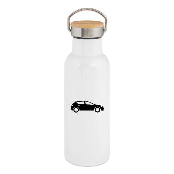 Silhouette de voiture - Gourde isotherme avec bouchon en bambou - blanc - Droite
