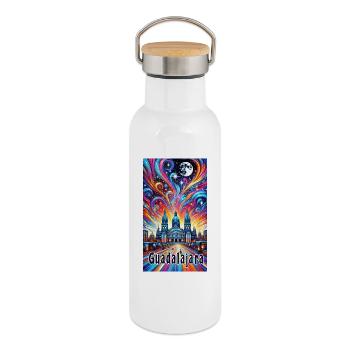Guadalajara Mexico colorful design - Thermal Bottle with Bamboo Lid - white - Right