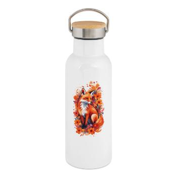 Fleurs de renard cadeau amoureux des renards animal de la forêt - Gourde isotherme avec bouchon en bambou - blanc - Droite