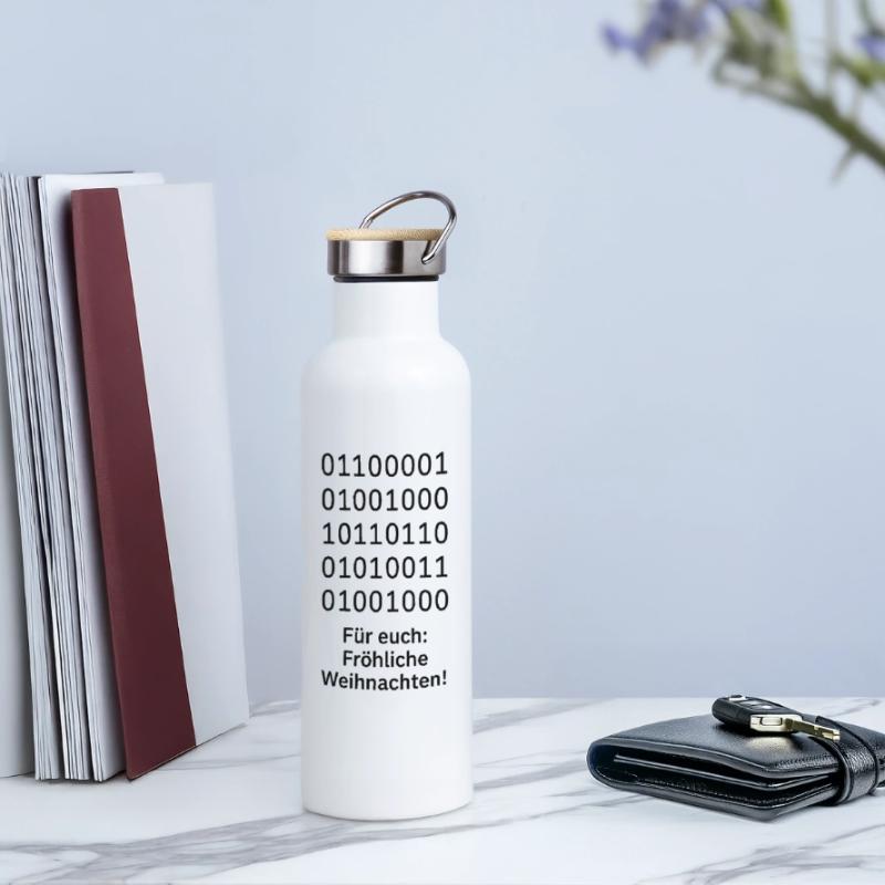Binary Code Christmas Magic Thermal Bottle with Bamboo Lid