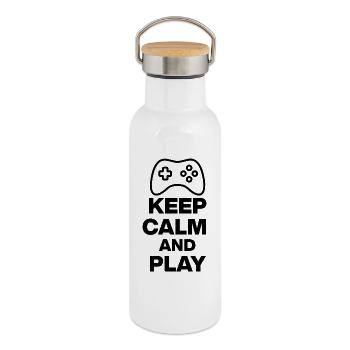KEEP CALM AND PLAY! NERDLIFE GAMING ONLINE - Thermal Bottle with Bamboo Lid - white - Right