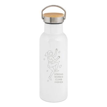 Des femmes fortes grimpent plus haut – Art en ligne grimpeur féminine - Gourde isotherme avec bouchon en bambou - blanc - Droite