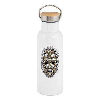 Masque Maya Divin Or et Blanc Totem Antique - Gourde isotherme avec bouchon en bambou - blanc - Droite